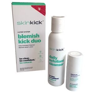 SkinKick Blemish Kick Duo 2 Bottles, 3oz Exfoliant Cleanser .5oz Acne Lotion New